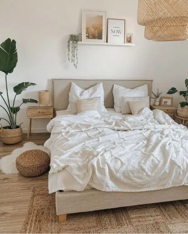 boho bedroom with neutral color scheme