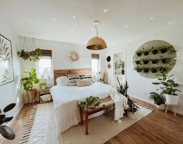 boho bedroom with plants