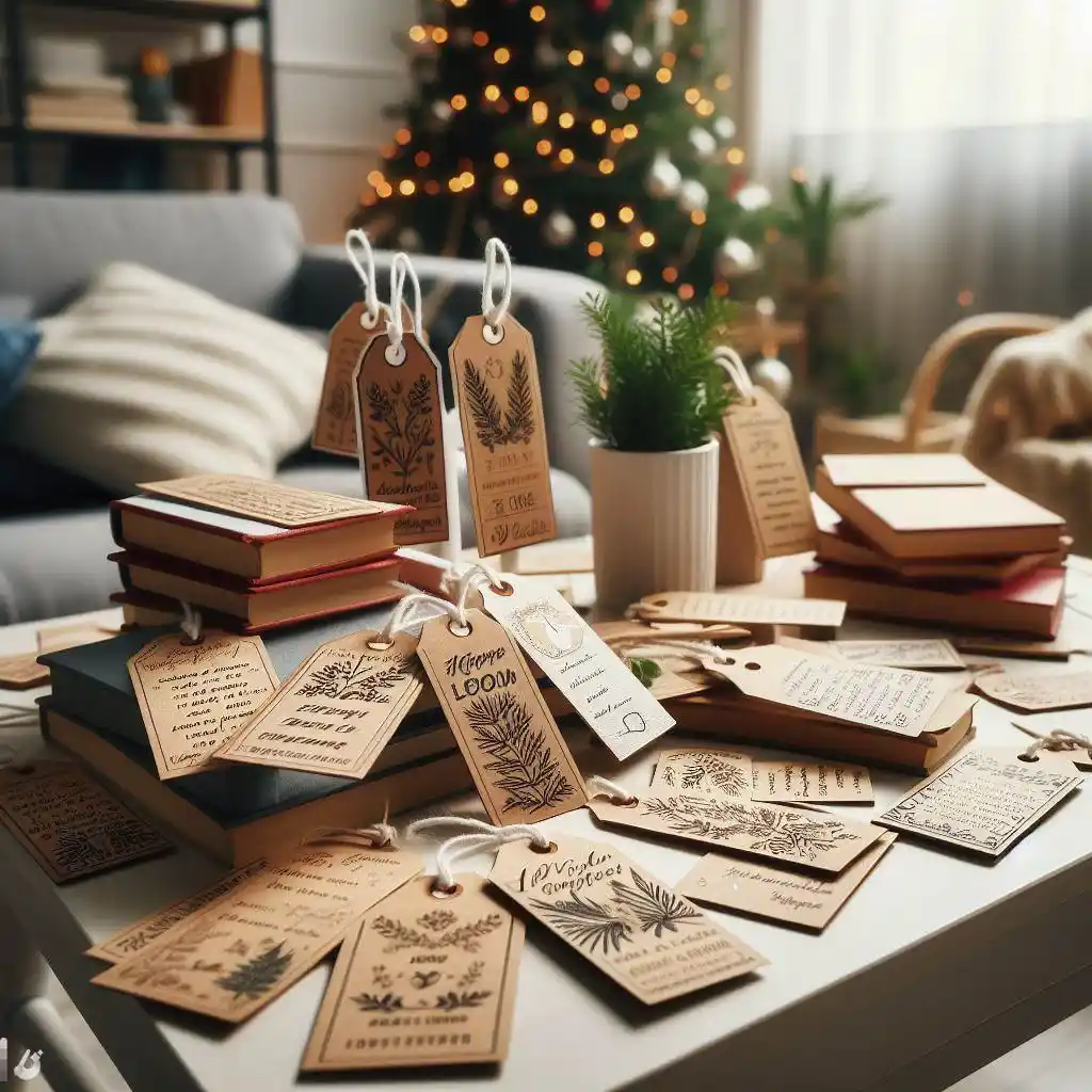 christmas living room with bookmarks on the table