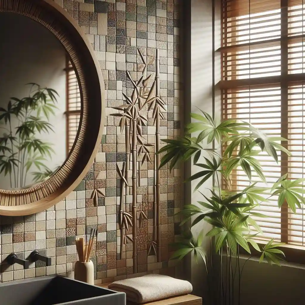 japandi bathroom with japandi mosaic tiles 