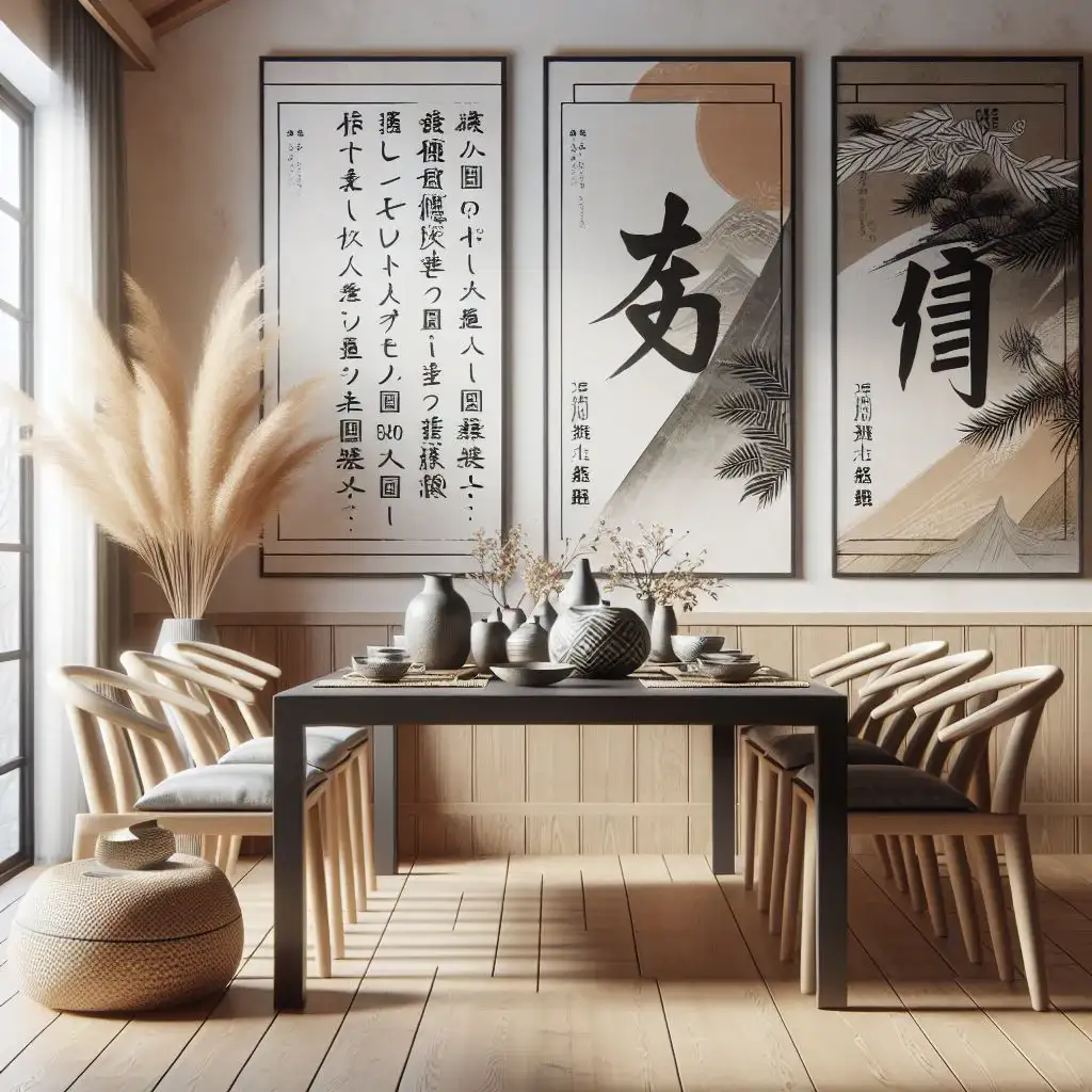 japandi dining room with Japandi Poetry Wall Art