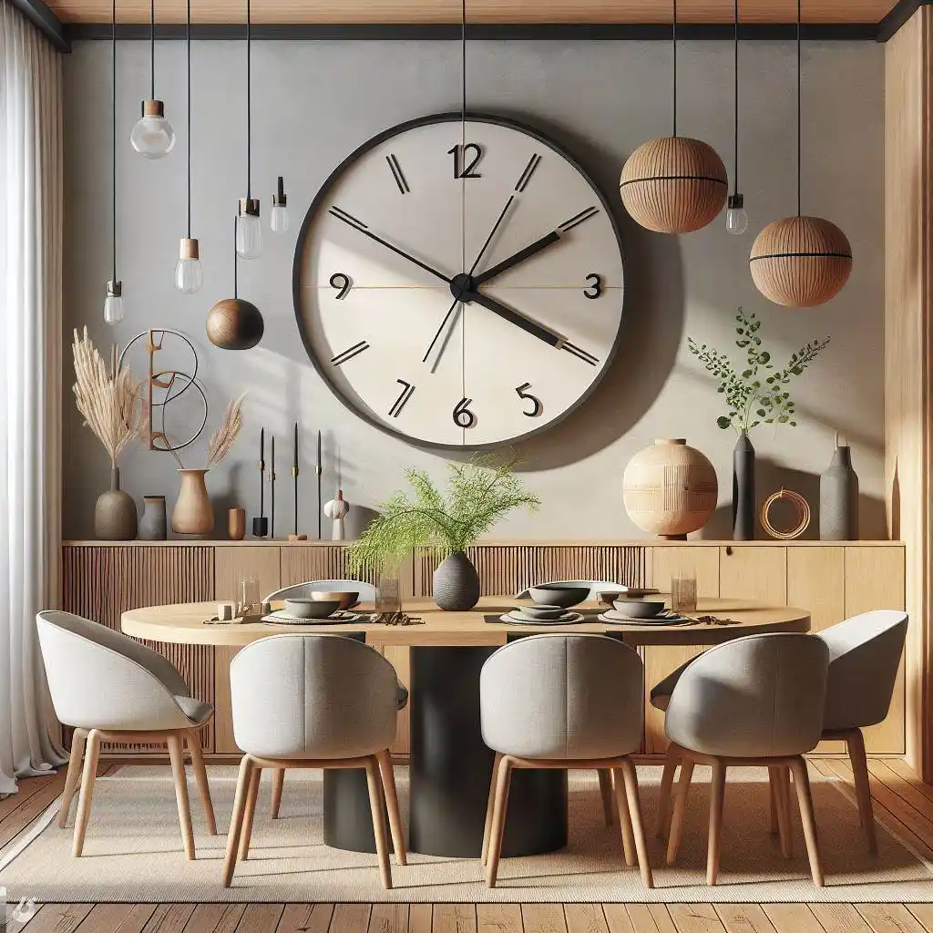 japandi dining room with Nordic Japandi Wall Clock
