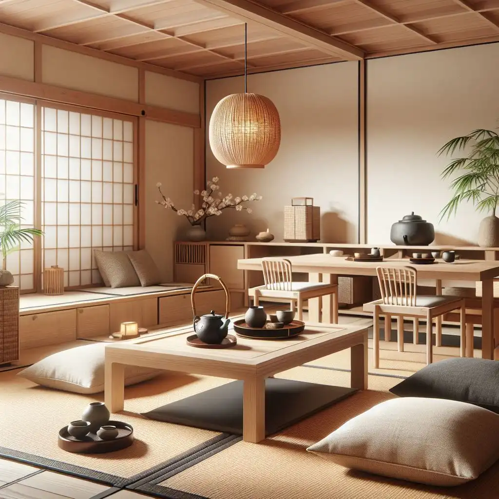 japandi dining room with a tea corner