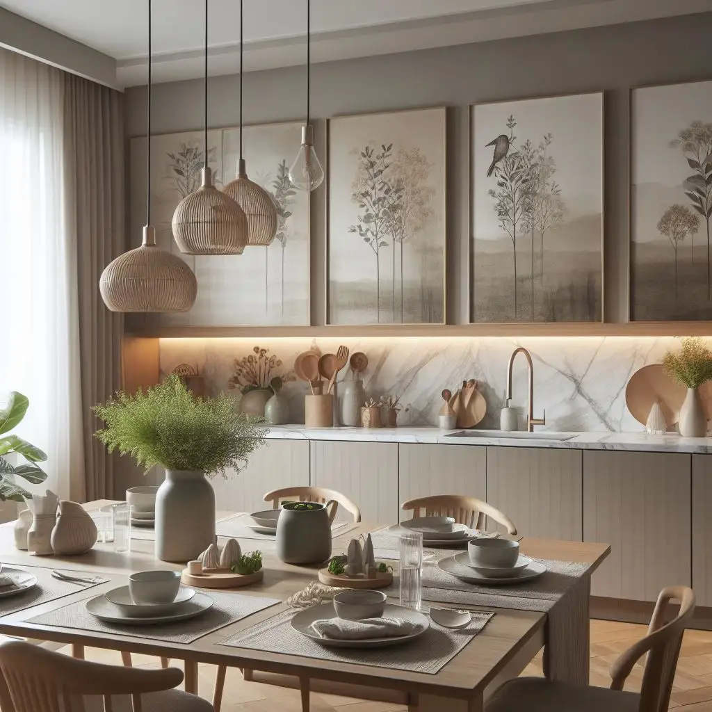 japandi kitchen muted and nature-inspired artwork