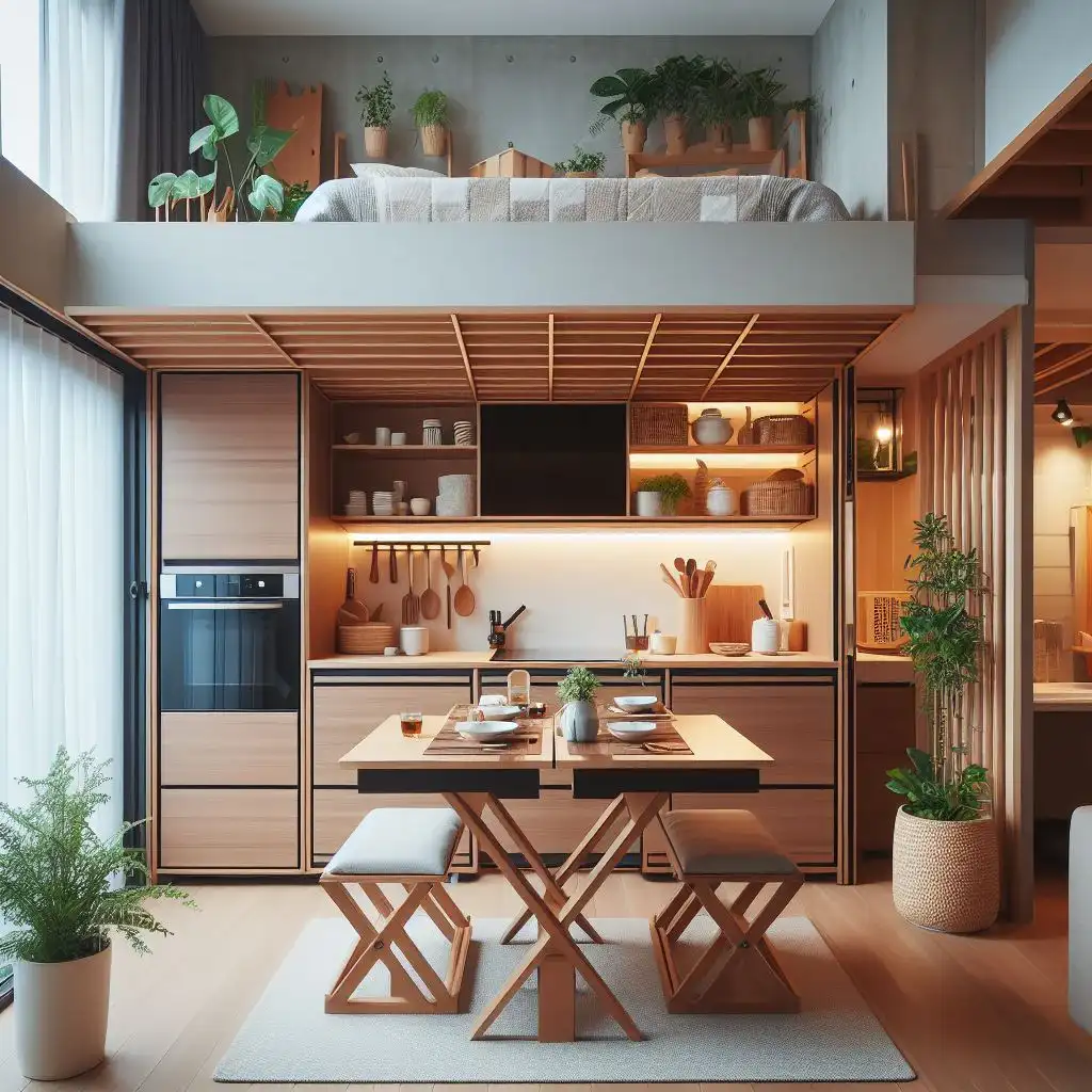  japandi kitchen with Folding Tables