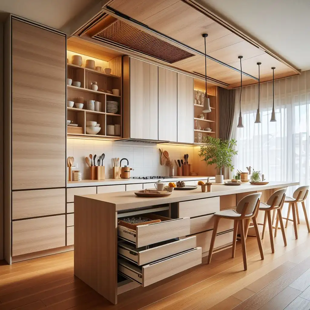 japandi kitchen with Storage With Hidden Cabinets And Pull-Out Drawers