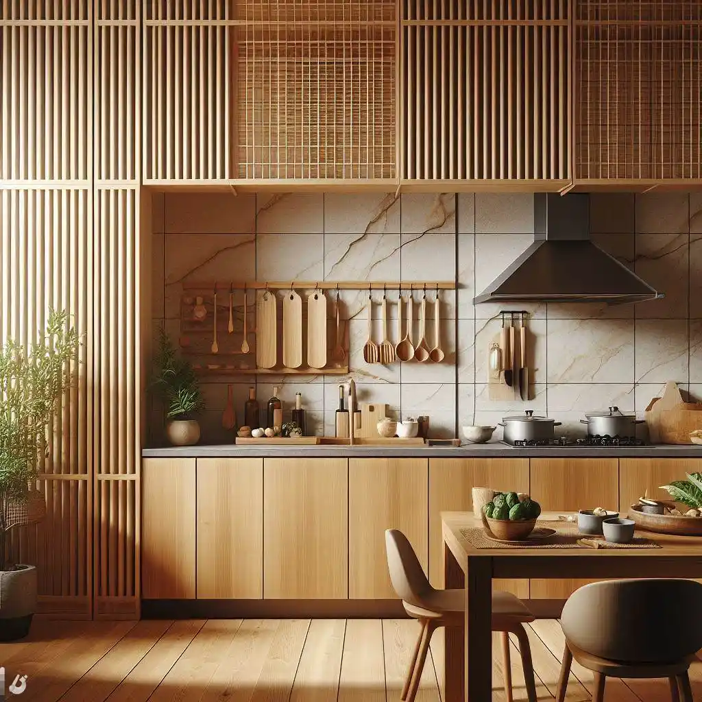 japandi kitchen with Wooden Or Bamboo Dividers