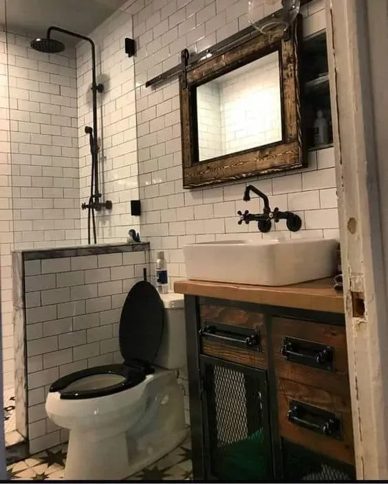 Industrial Chic in mobile home bathroom