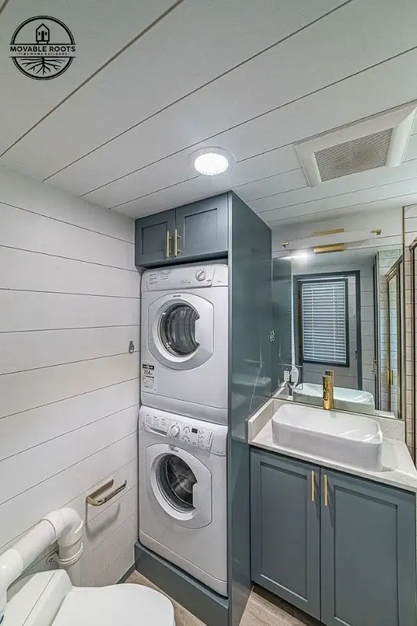 Stackable Washer Dryer in mobile home bathroom