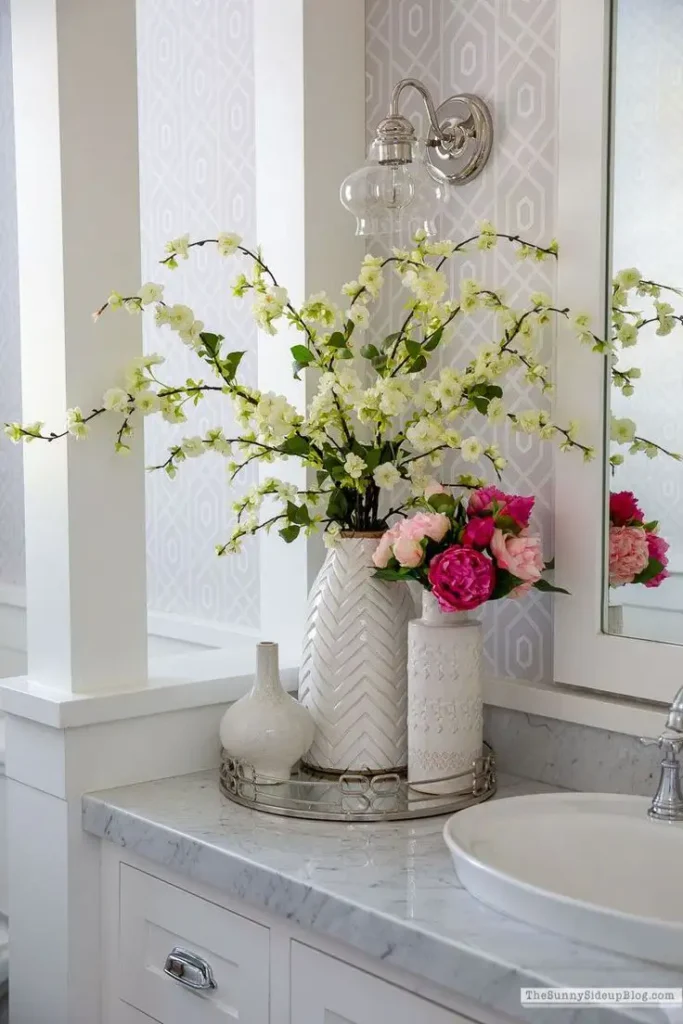 a small vase in small bathroom