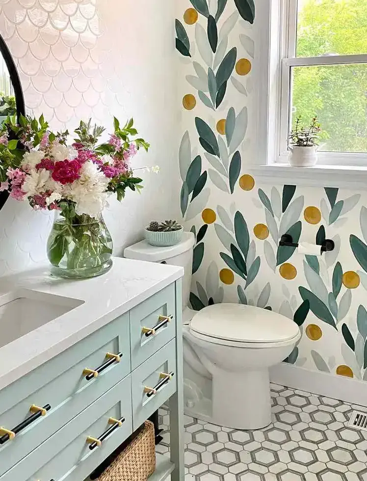 decorative tiles in small bathroom