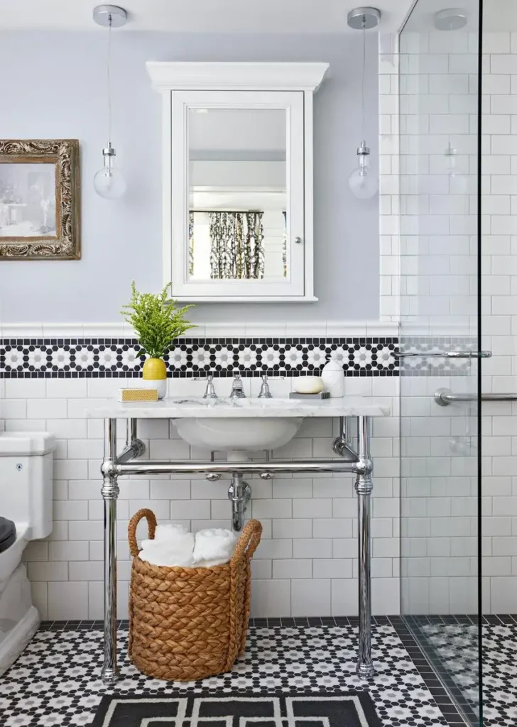 faux tile backsplash in mobile home bathroom