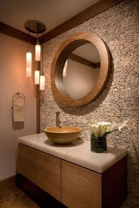 wooden frame mirror bathroom vanity