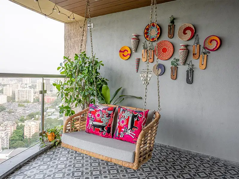 balcony with wall hanging