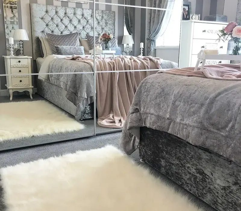 bedroom with faux rug