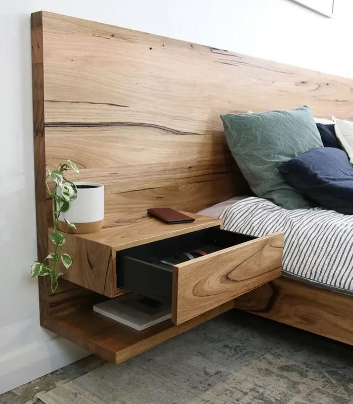 floating bedside table in the bedroom