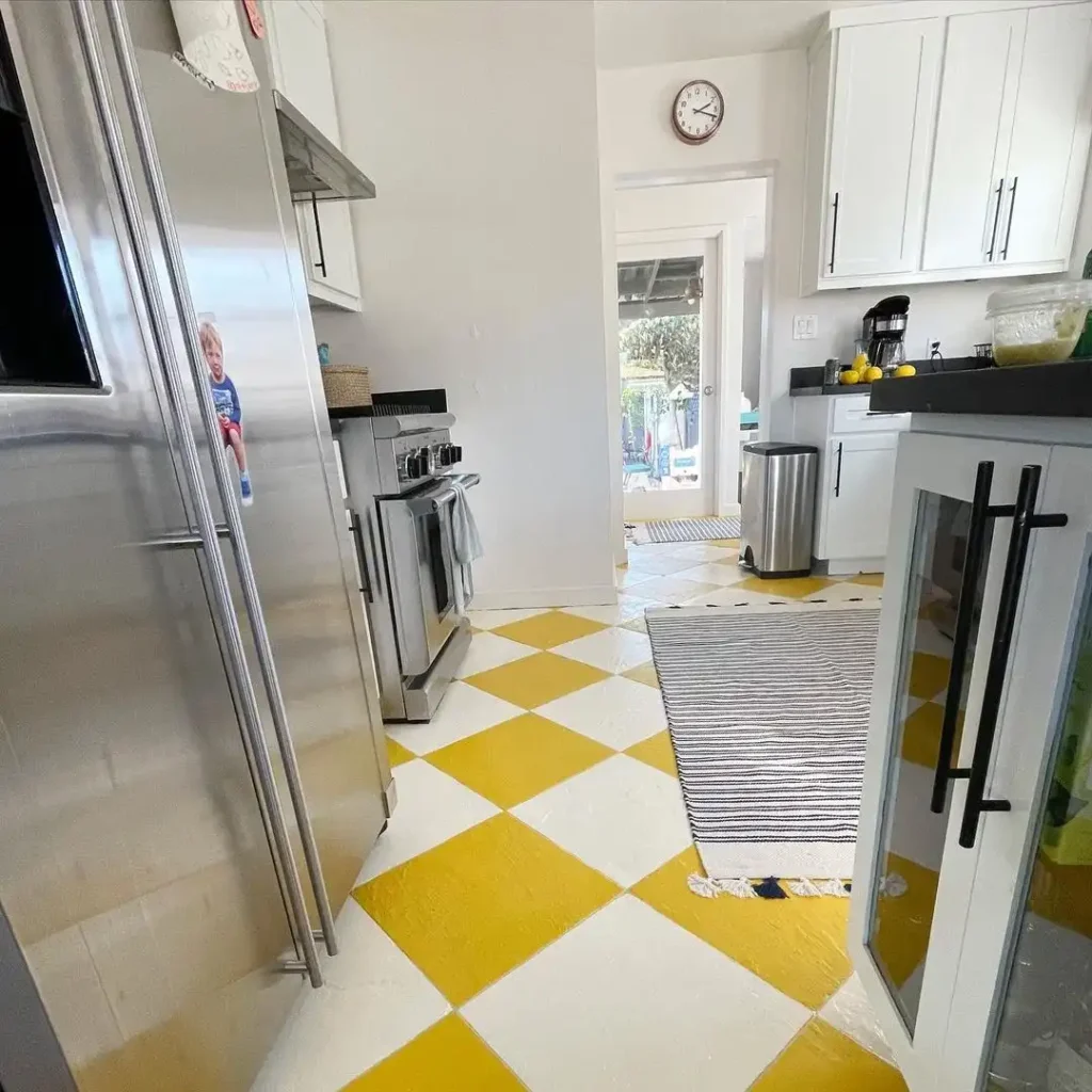 yellow check-board kitchen floor 
