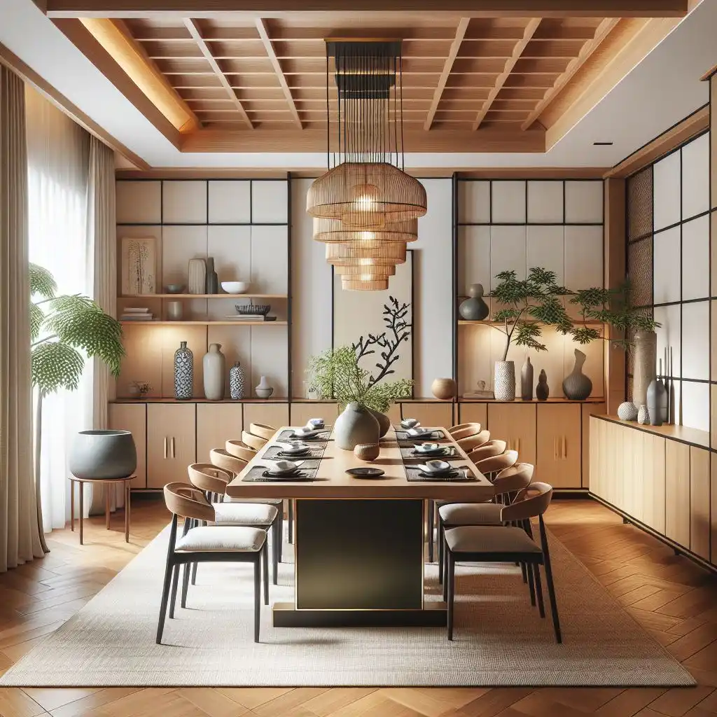 japandi dining room with Mid Century Modern elements