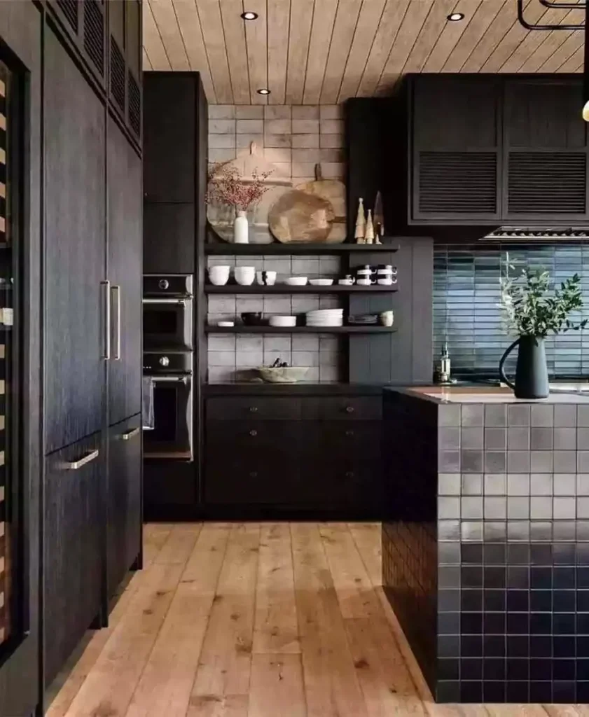 kitchen renovation ideas with black tile kitchen island