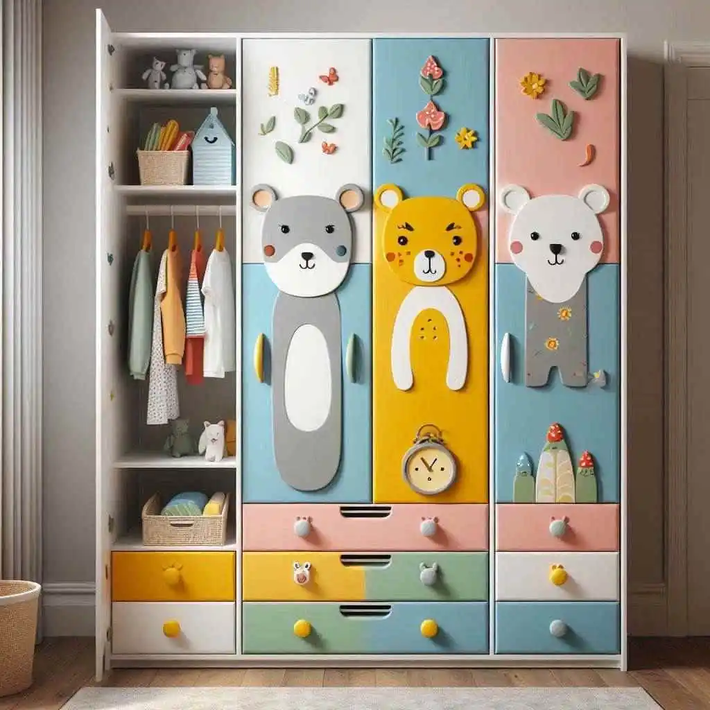 Animal theme wardrobe for kids bedroom furniture design