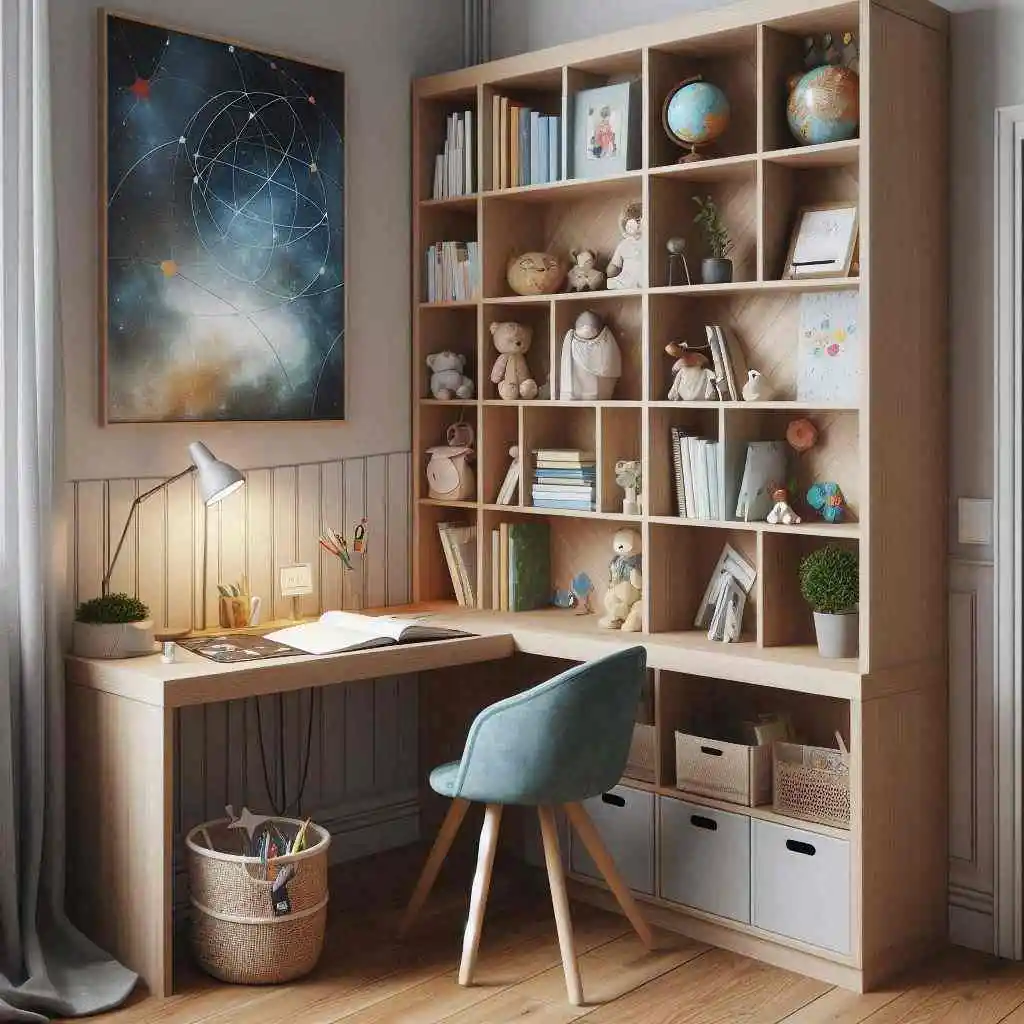 Corner Desk with Built-in Bookshelves