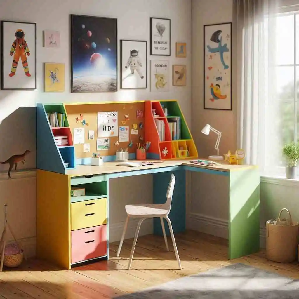 L-shaped desk with hutch for kids
