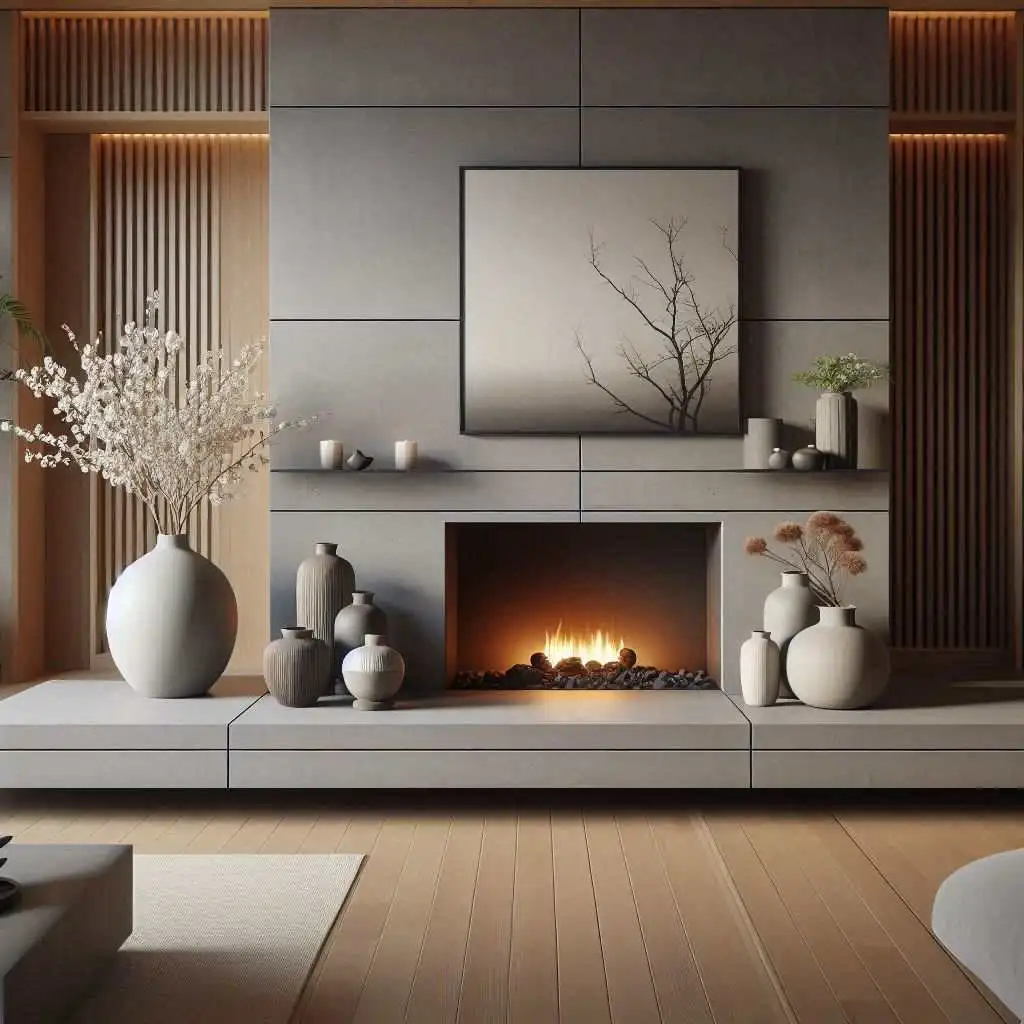Minimalist Fireplace Surround in japandi living room