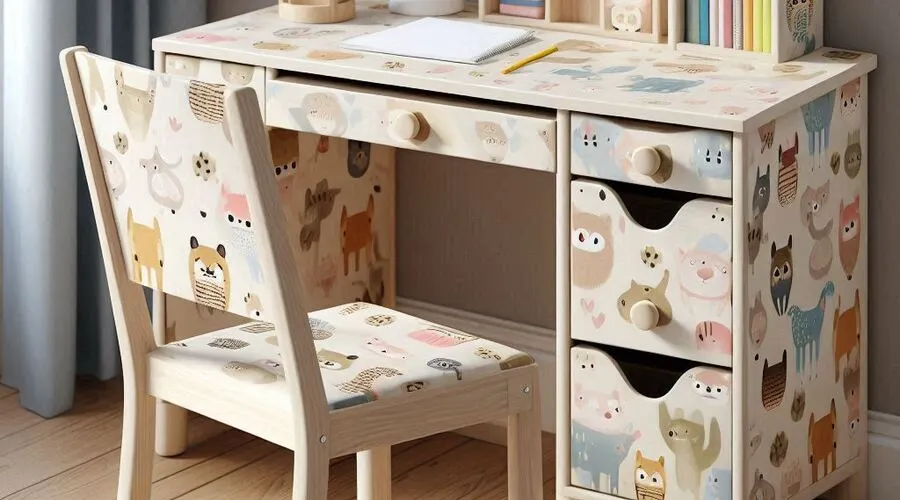 Simple Kids Bedroom Furniture Designs Animal print desk and chairs for kids