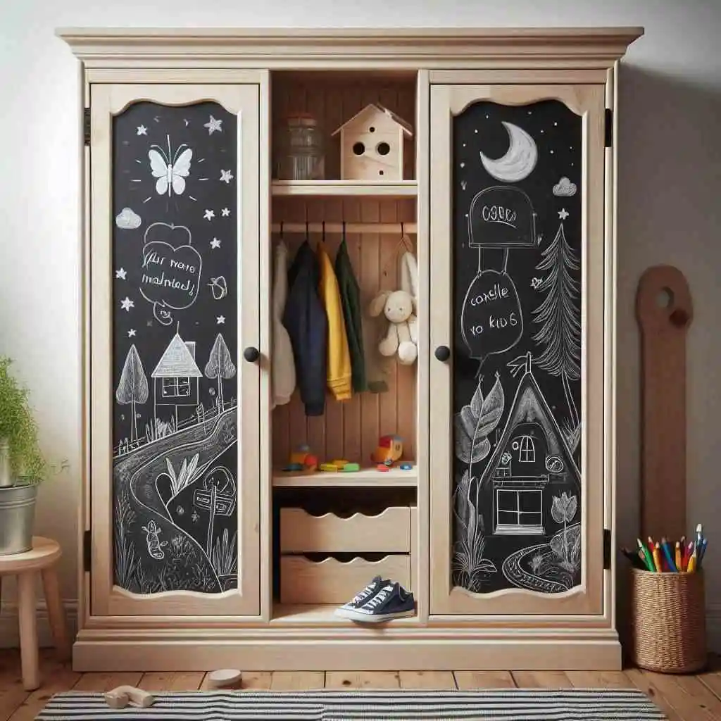 Wardrobe with chalkboard door for kids bedroom furniture design
