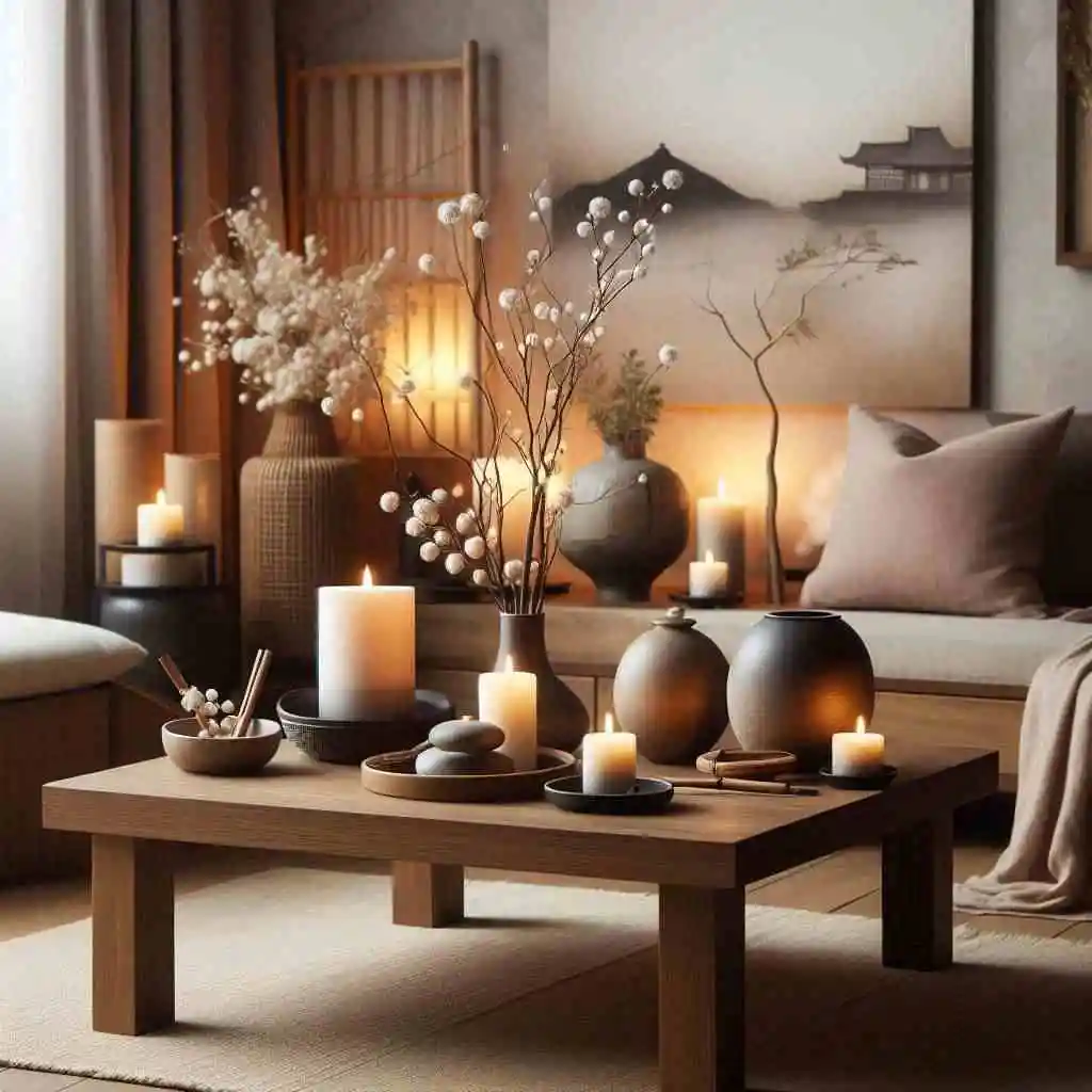 candles in japandi living room