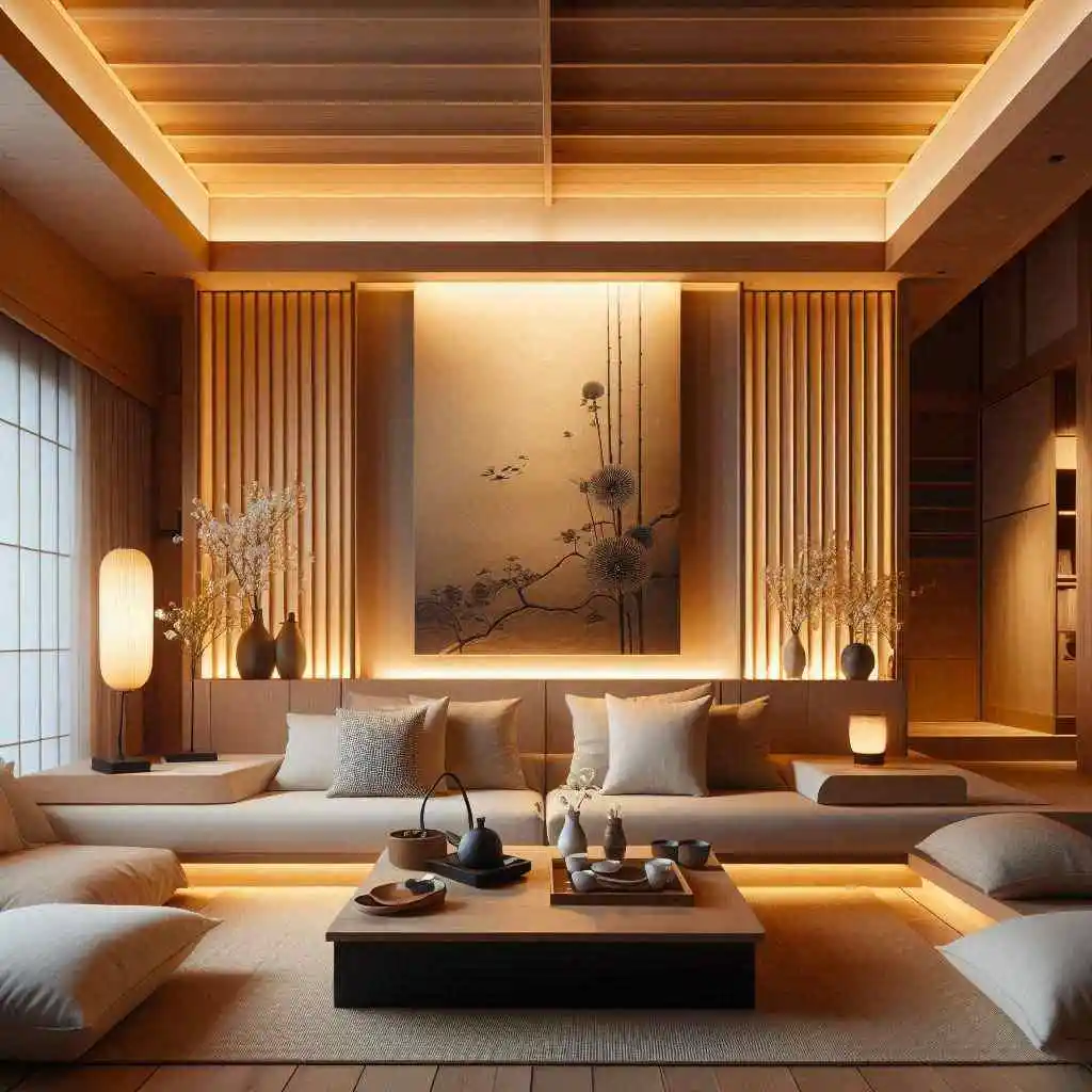hidden lighting in japandi living room