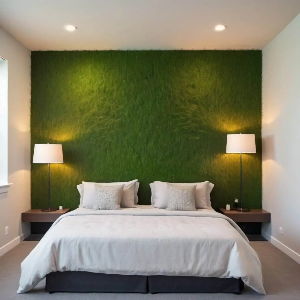 Fabricated grass wall covering a headboard home bedroom refresher