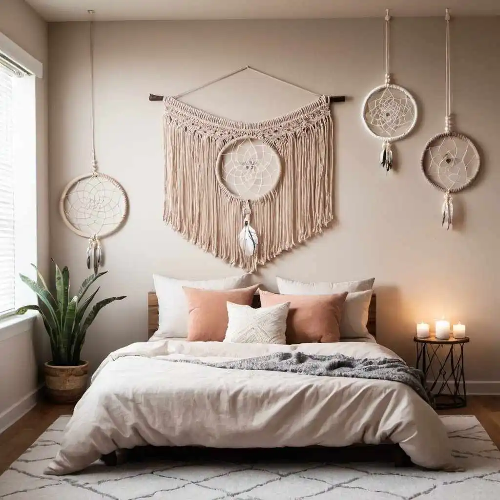 Macrame wall hanging with dreamcatcher home bedroom refresher