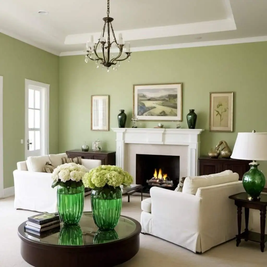 Green glass vase in the living room