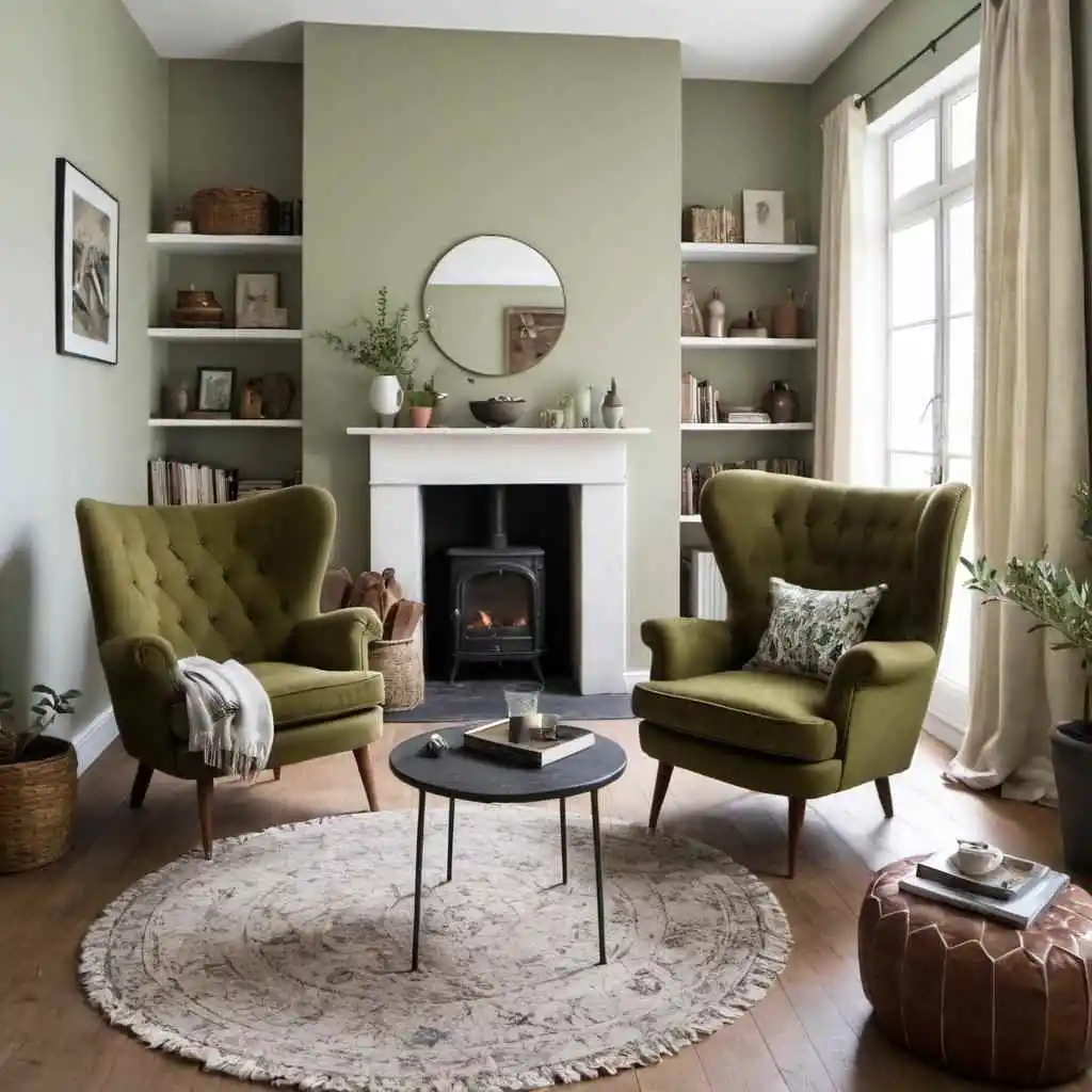 Olive green archairs in the living room