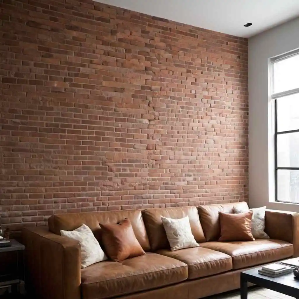Sofa back wall with brick veneer