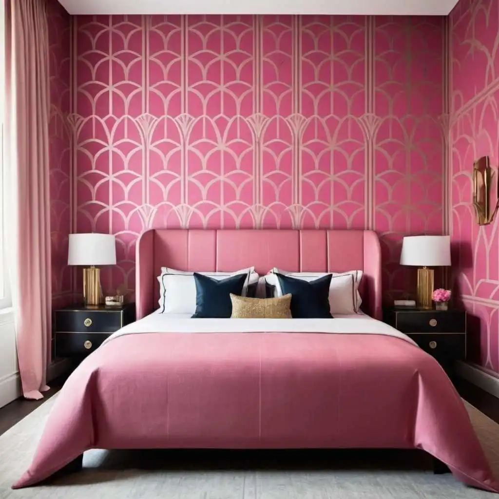 Art Deco pink wallpaper background in bedroom