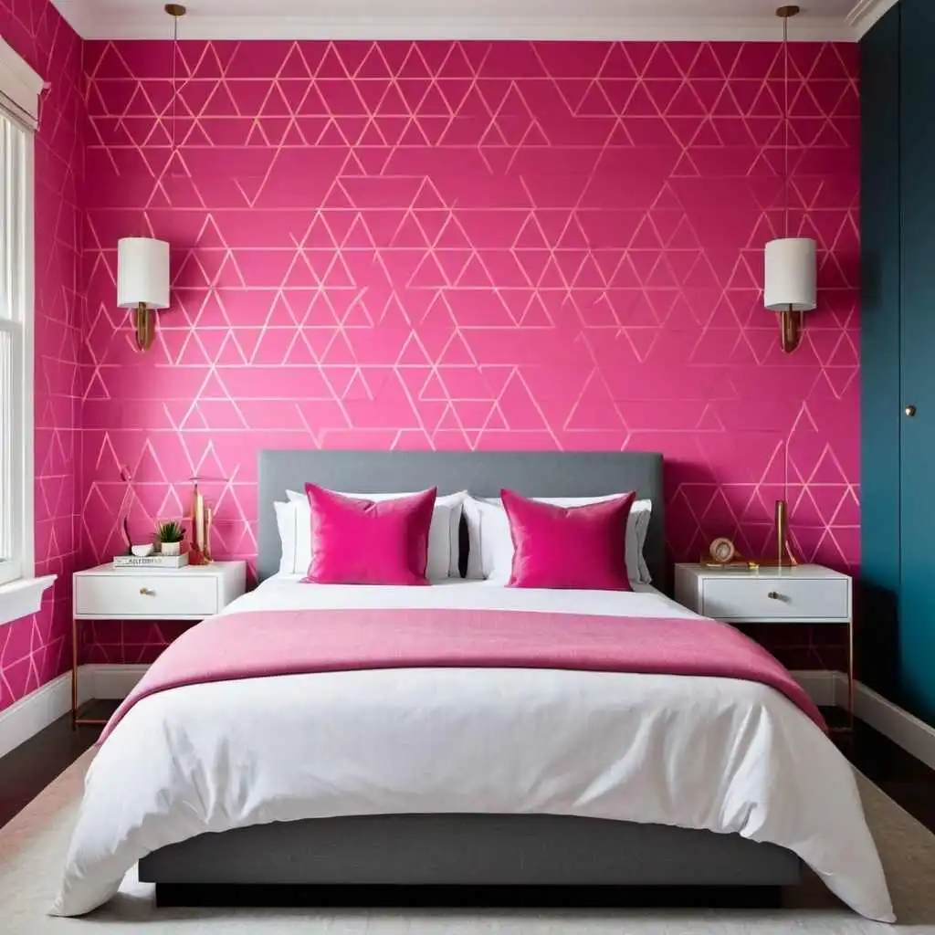 Geometric Patterns pink wallpaper background in the bedroom