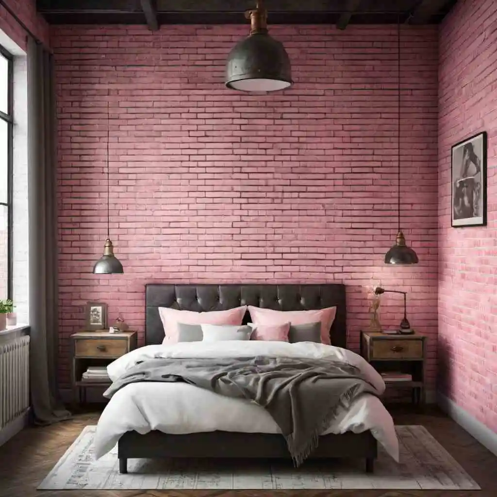 Industrial Chic pink wallpaper background in the bedroom