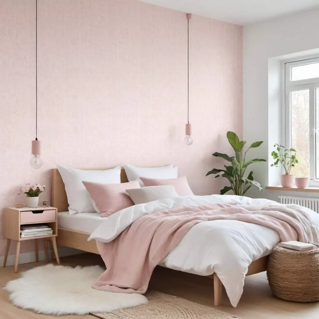 Nordic Chic pink wallpaper background in the bedroom