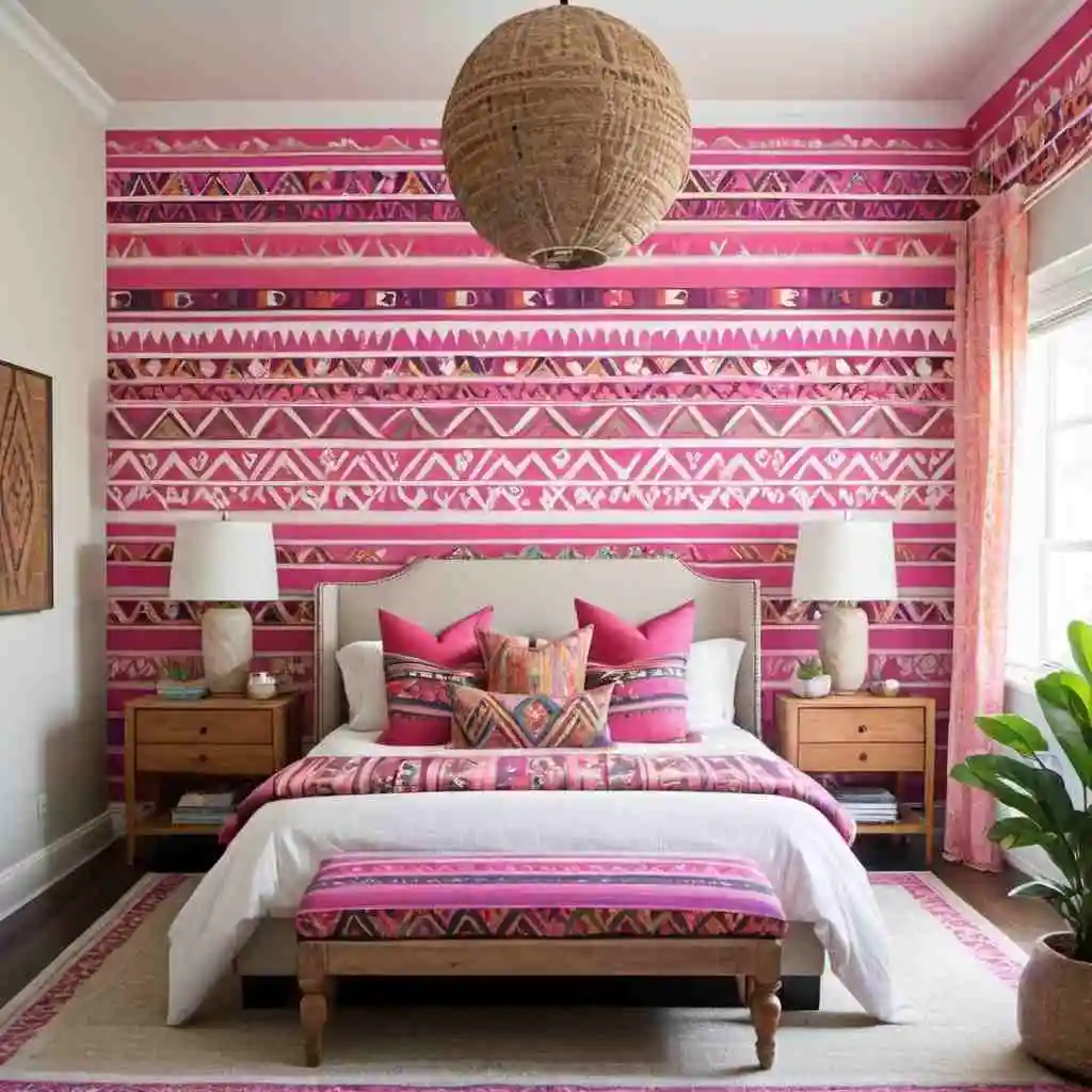 Pink Aztec Pattern Wallpaper pink wallpaper background in the bedroom