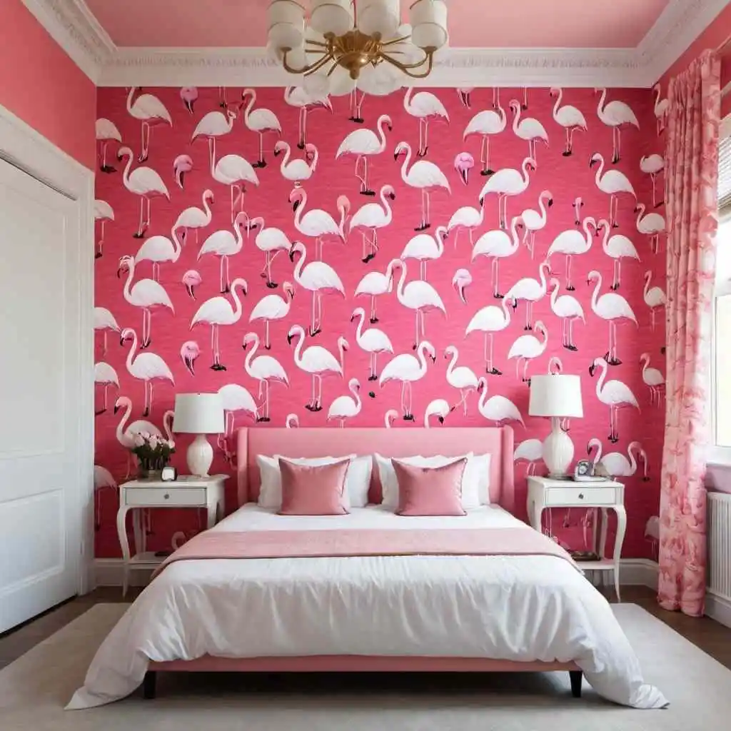 Pink Flamingo Wallpaper pink wallpaper background in the bedroom