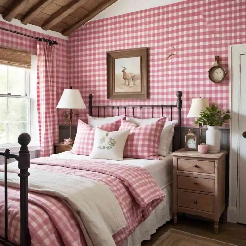 Pink Gingham Wallpaper pink wallpaper background in the bedroom