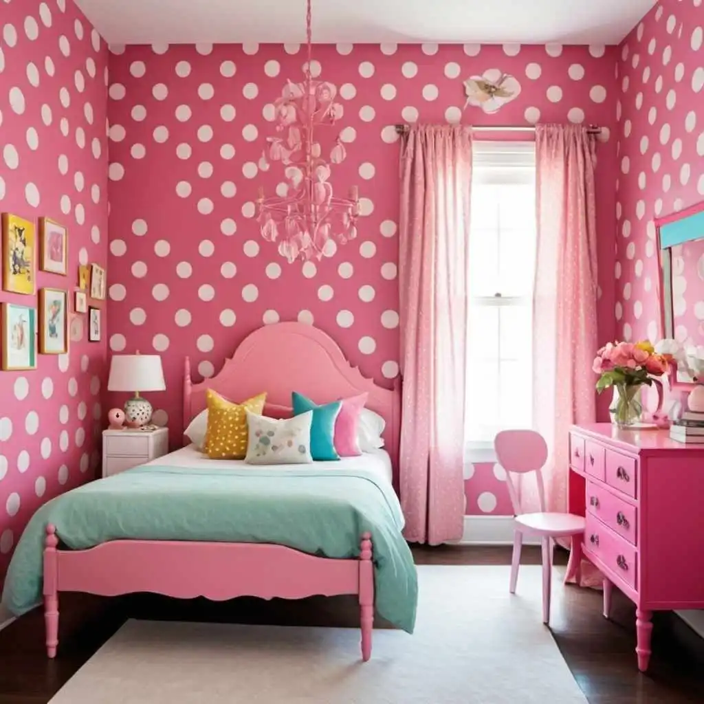 Polka Dot Wallpaper pink wallpaper background in the bedroom