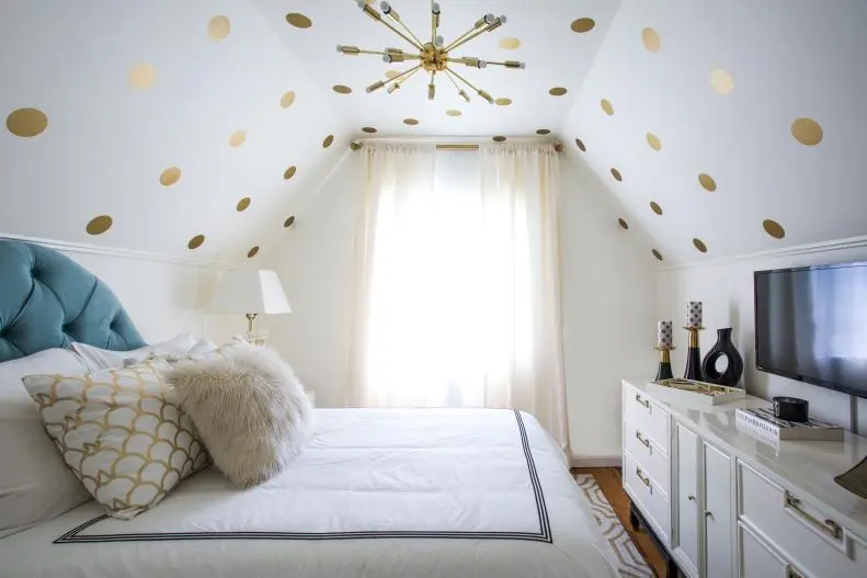 White bedroom with golden polka dot Teen Girl Bedroom