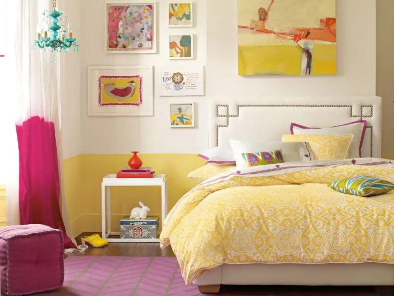 Yellow Color wall Teen Girl Bedroom