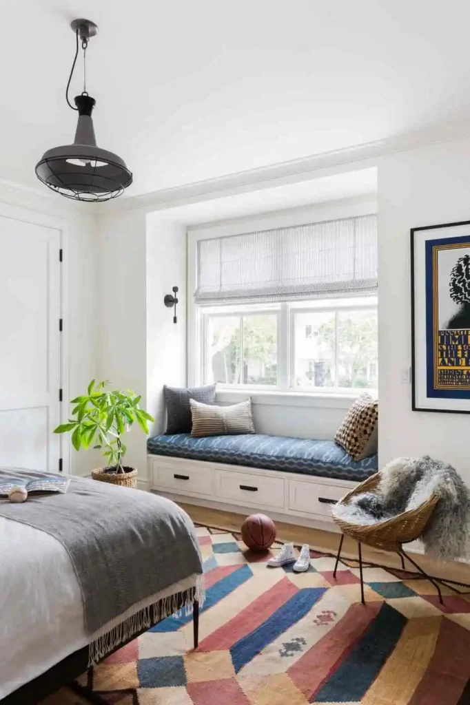 bedroom with a window nook in teen girl bedroom