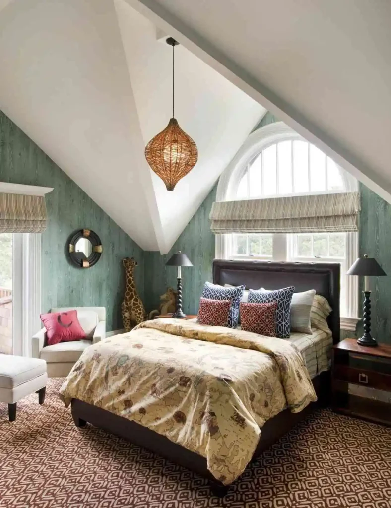 cozy teen girl bedroom with sloped ceilings