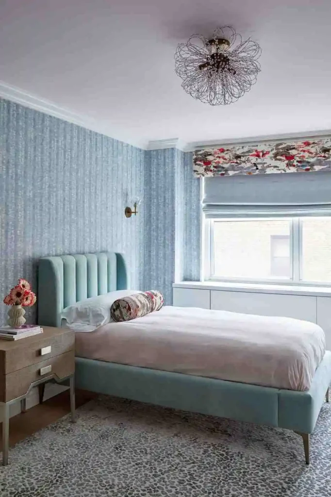 teenage girl bedroom idea with wallpaper