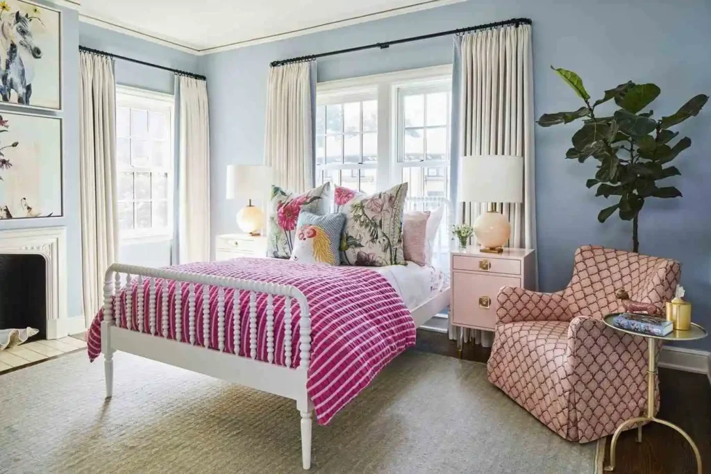 teenage girl bedroom room in a colorful palette